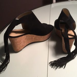 Marc Fisher black suede open toe tie back shoes